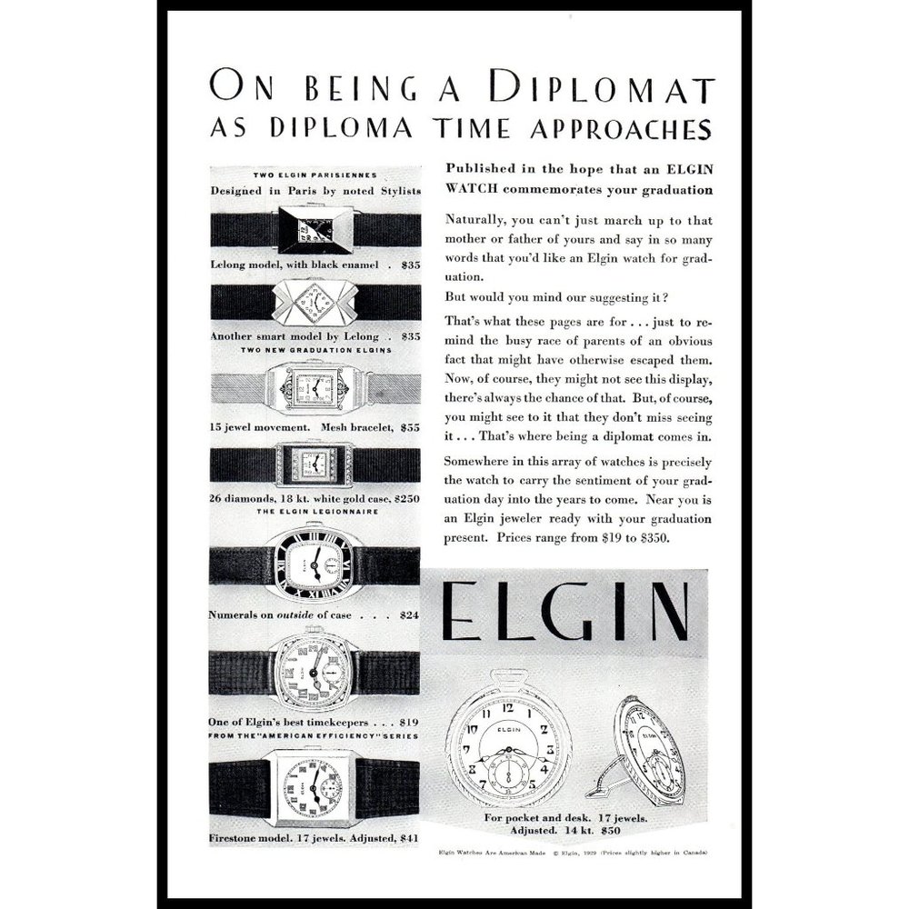 1929 Elgin Watches Watch Vintage Print Ad Graduation Gift Wall Art Photo